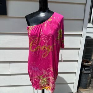 NWT Coogi Rhinestone One Shoulder Tunic Top Y2K Glam